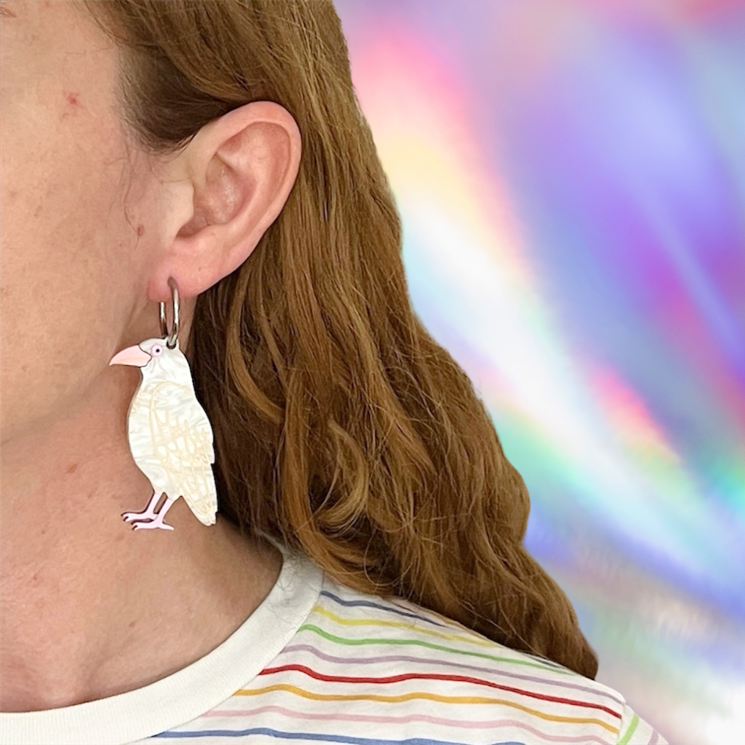 White & Black Raven earrings