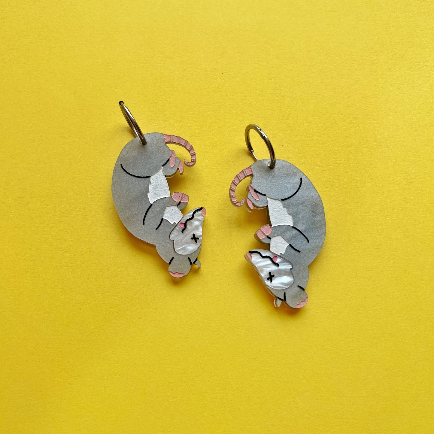 Playing dead opossum earrings