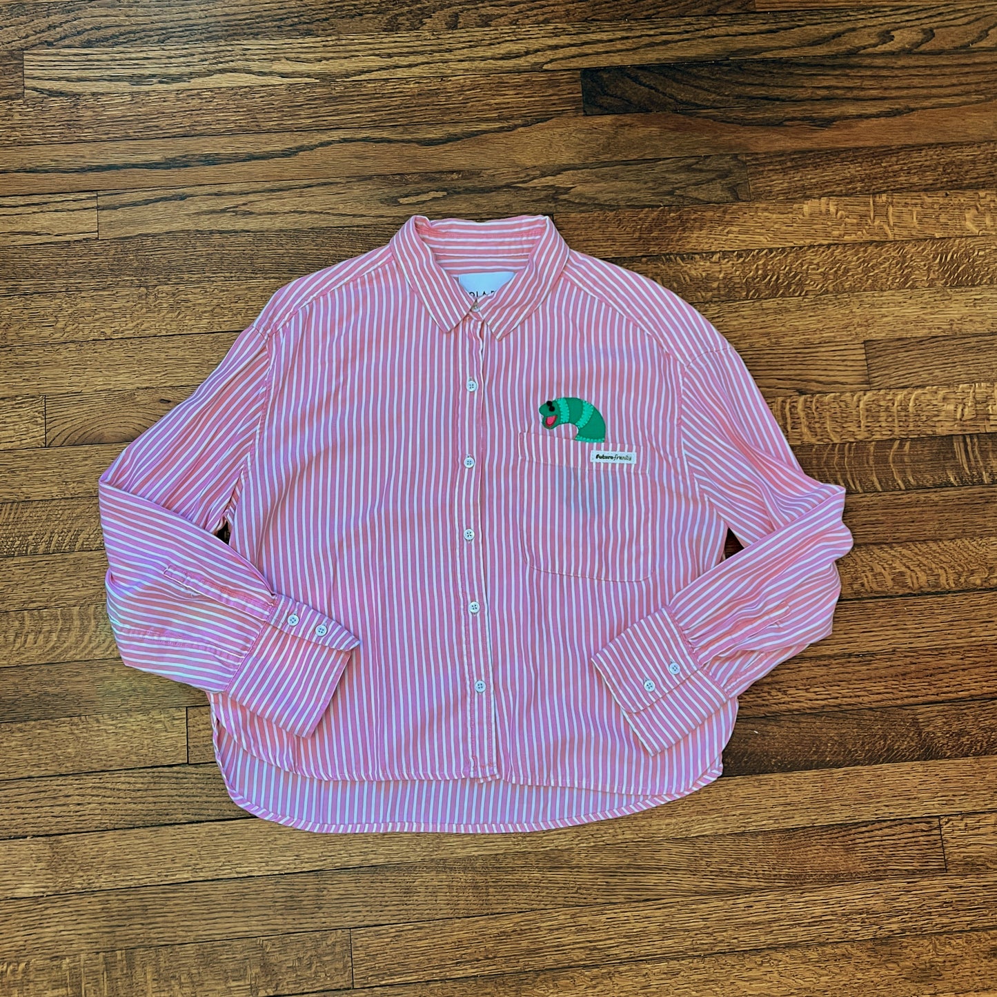 Slimey pink and white button up shirt