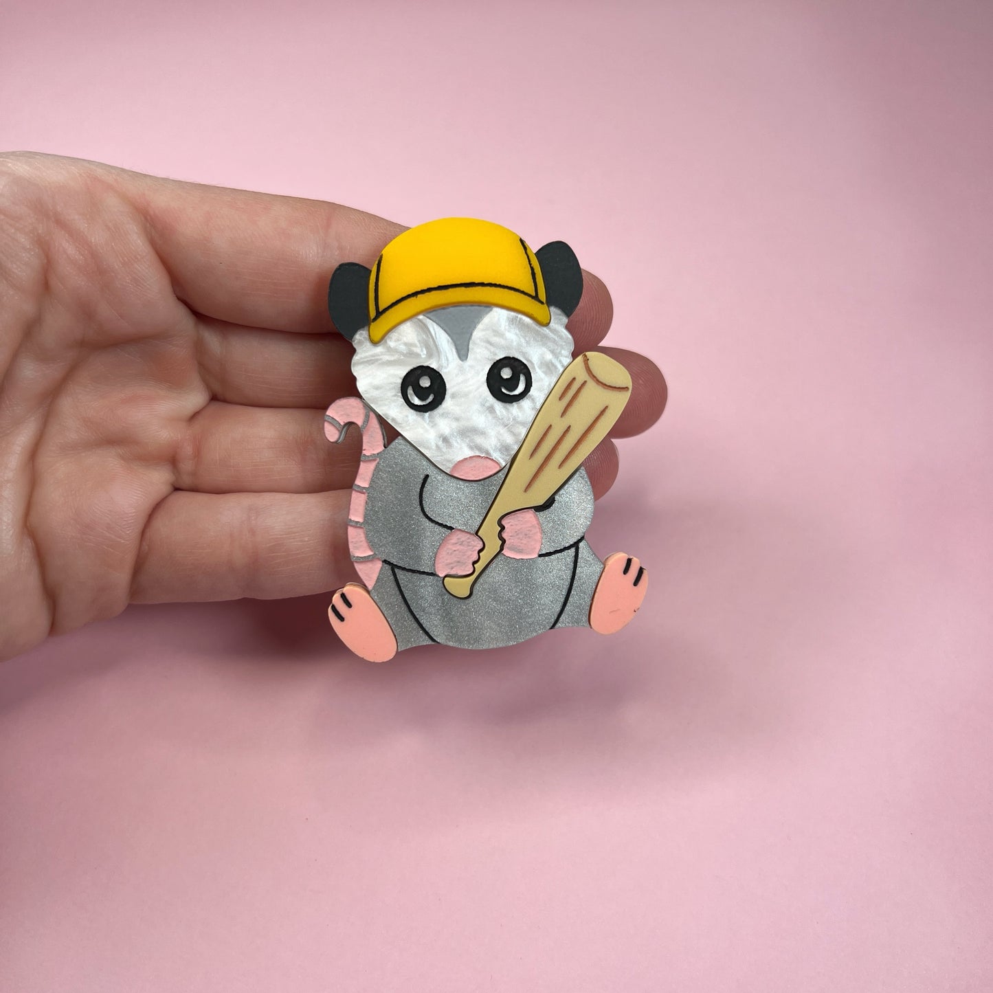 Baseball Opossum Brooch or Magnet (choose your hat color)