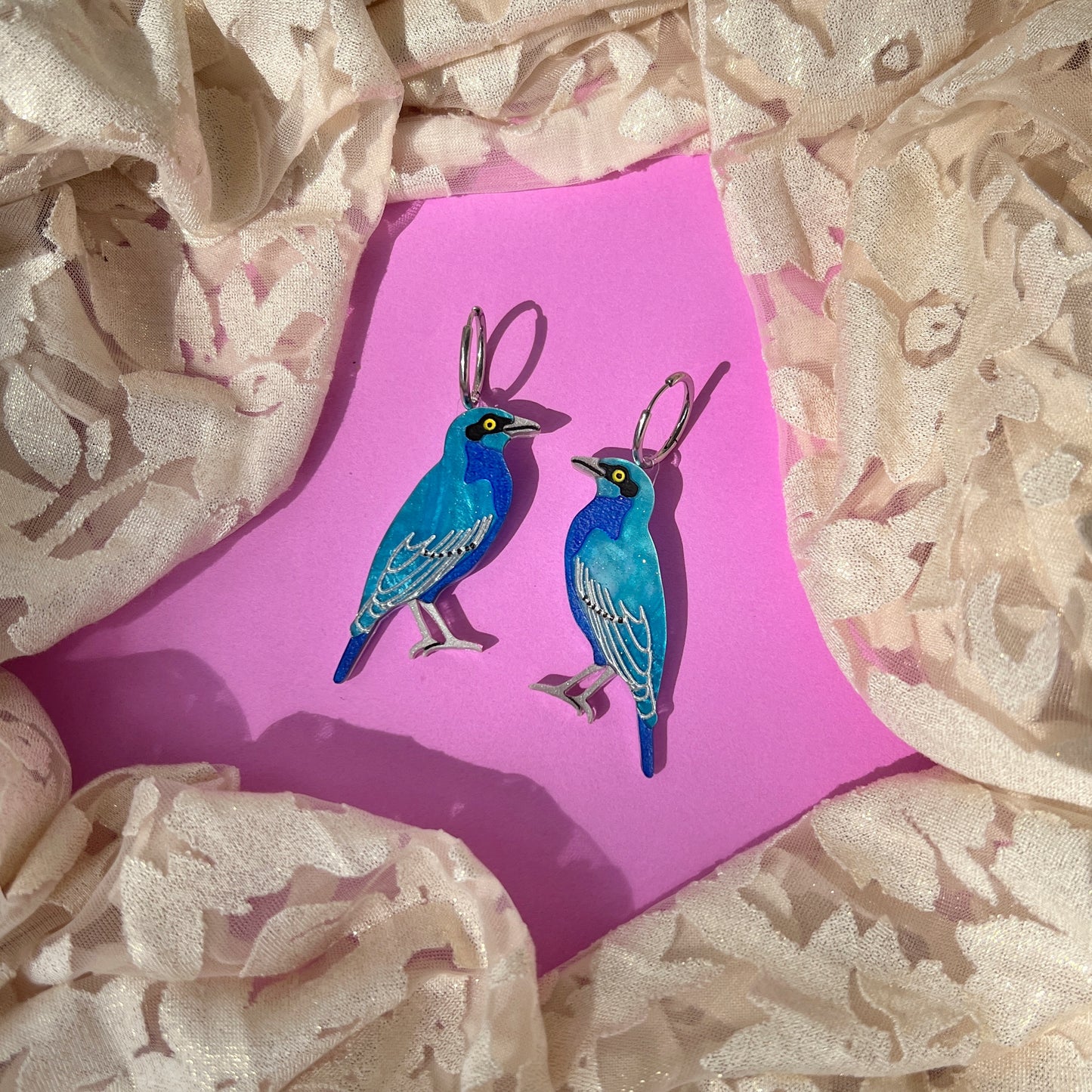Greater blue eared starling earrings