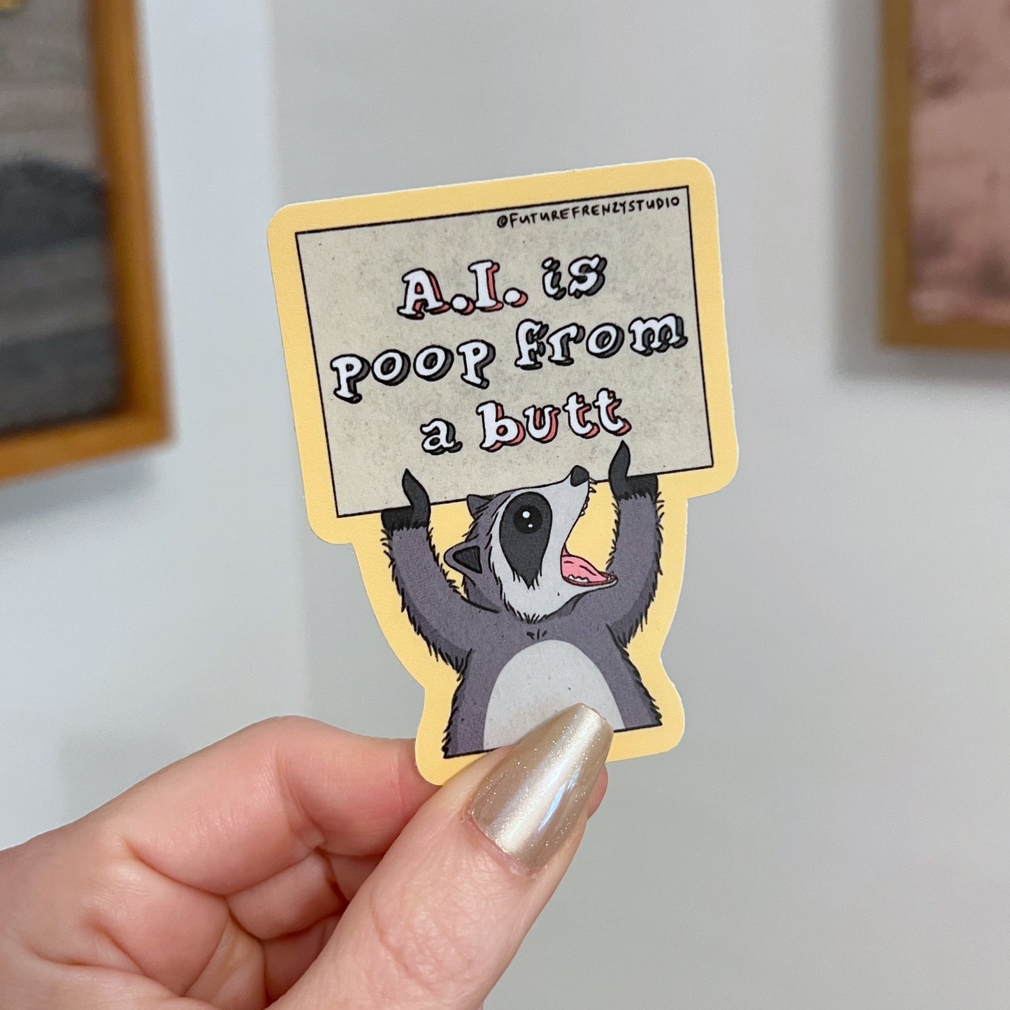 A.I. is poop from a butt raccoon sticker
