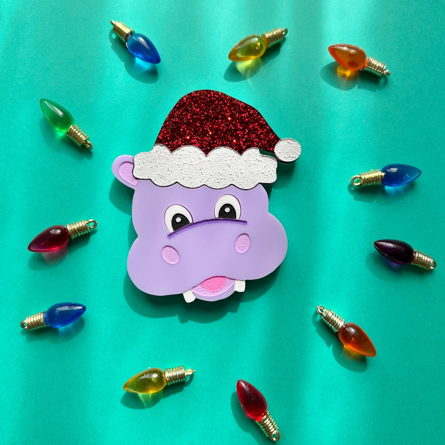 Festive hippo brooch or magnet
