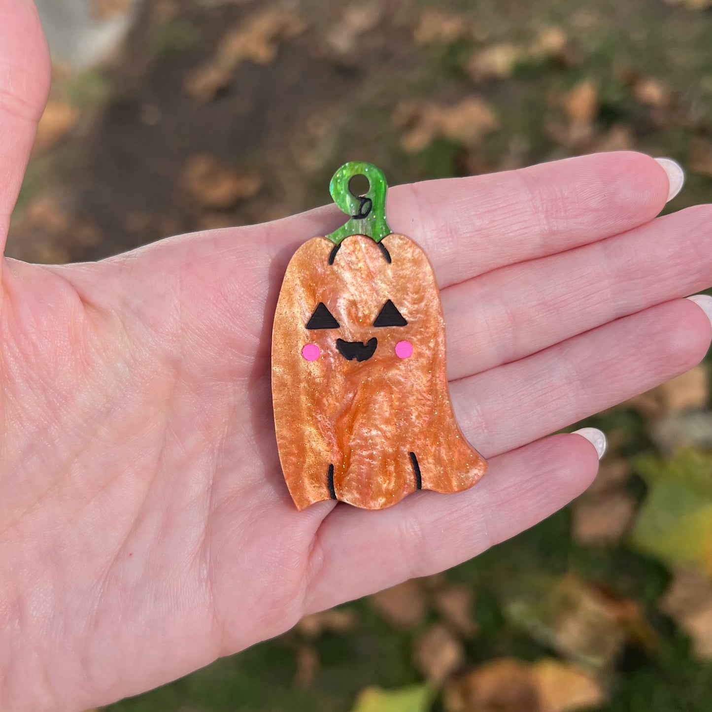 Pumpkin ghost brooch or magnet
