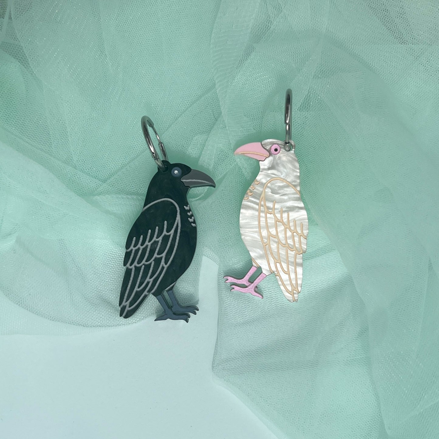 White & Black Raven earrings