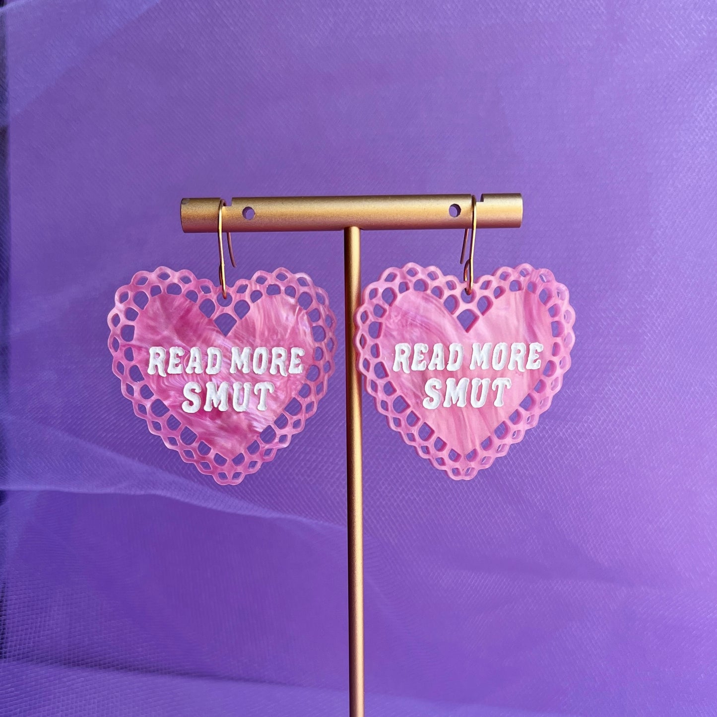 Pink smut heart earrings