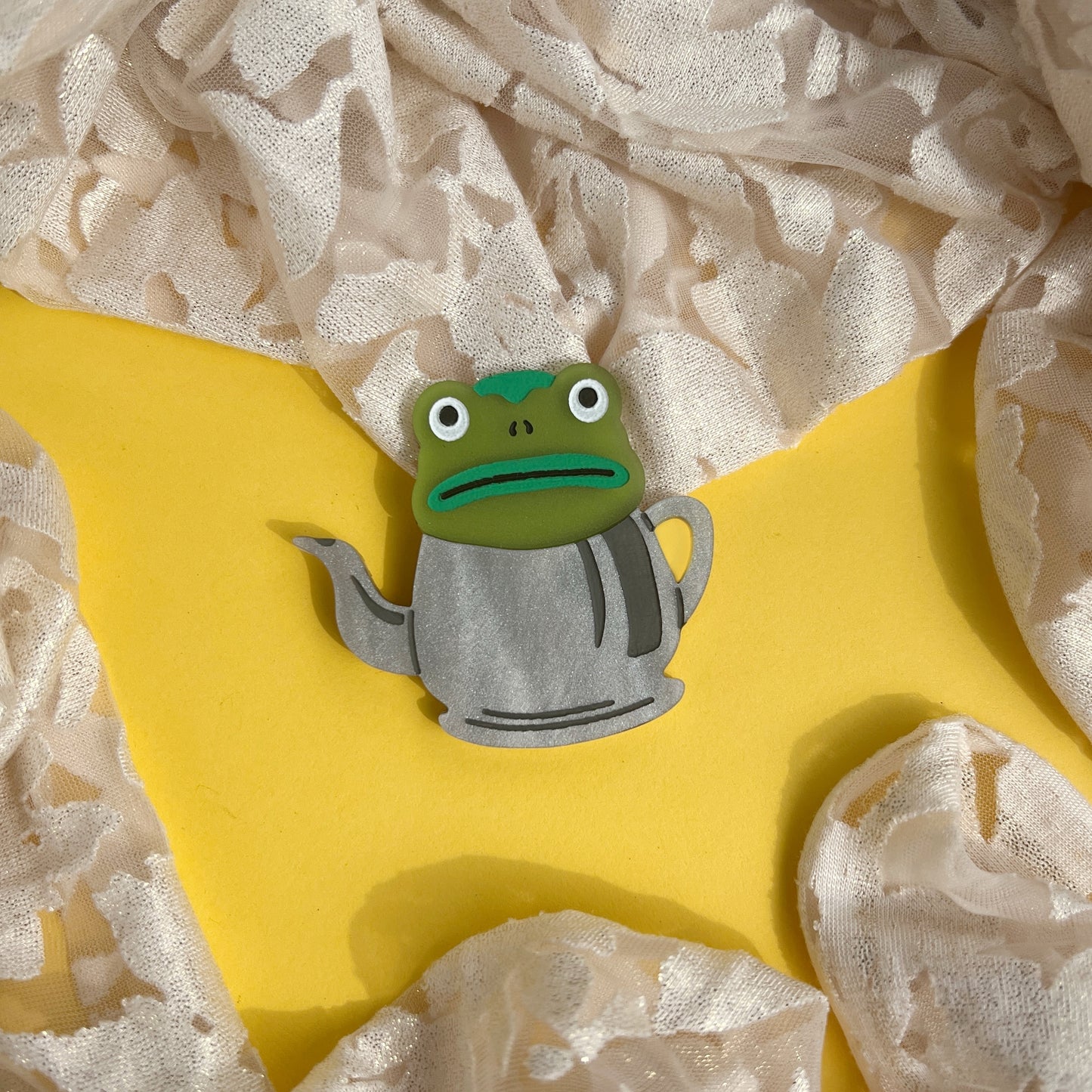 Teapot frog brooch or magnet