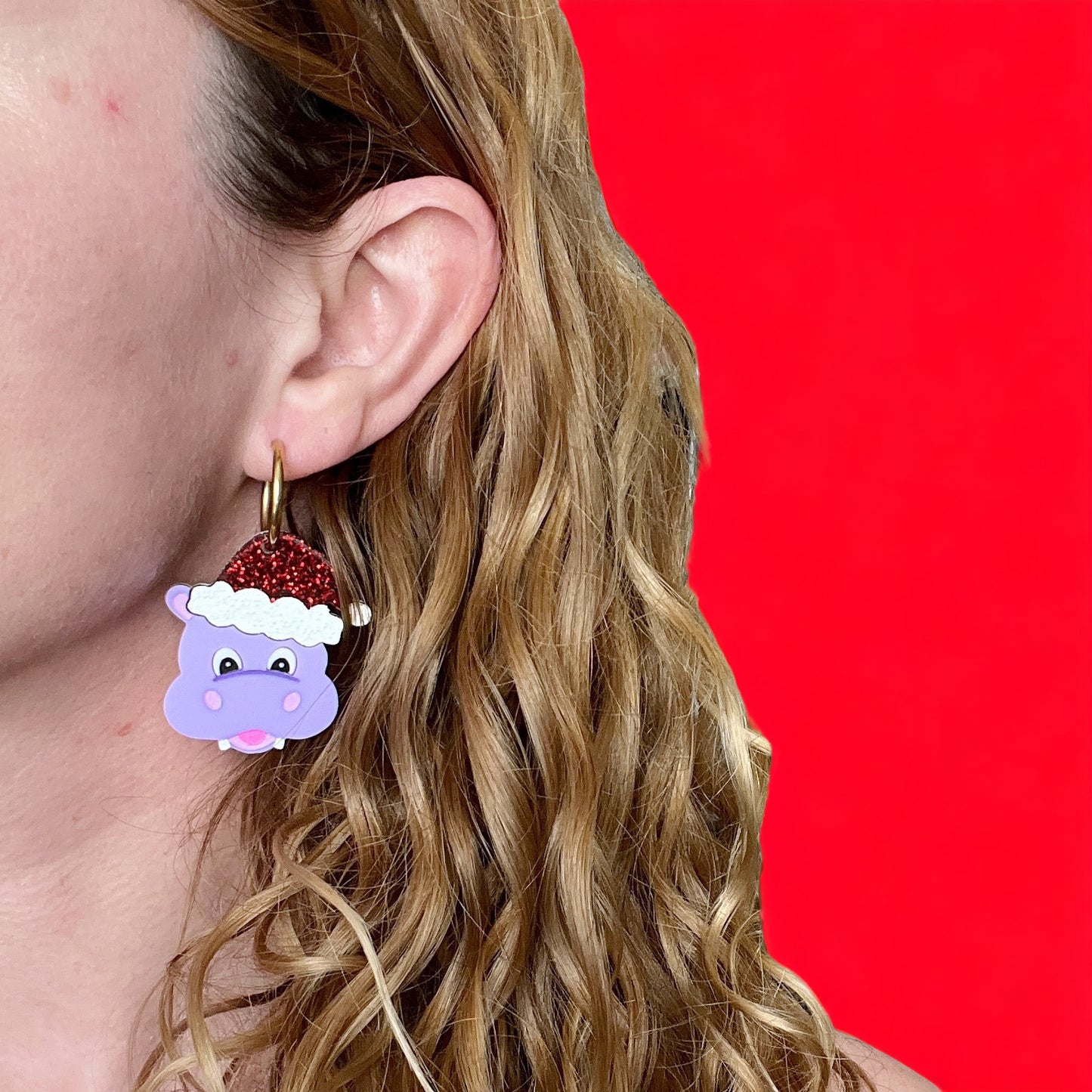 Festive hippo earrings
