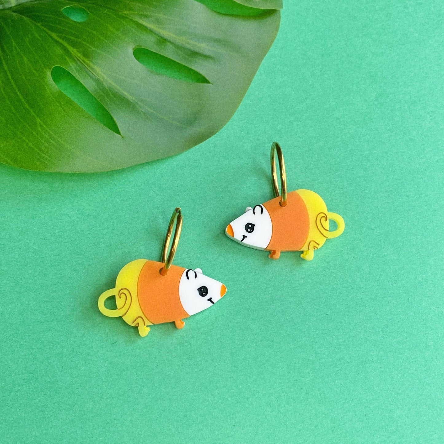 Candy corn rat earrings