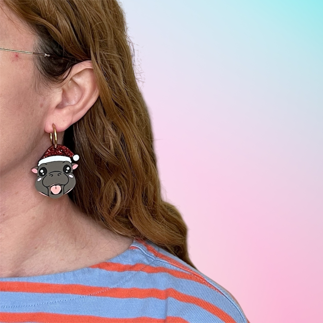 Xmas pygmy hippo earrings