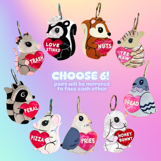 Choose **SIX** Valentine critter earrings