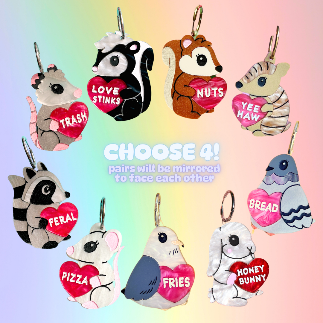 Choose *FOUR* Valentine critter earrings