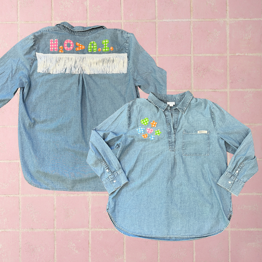 H2O > A.I. denim fringe pullover shirt