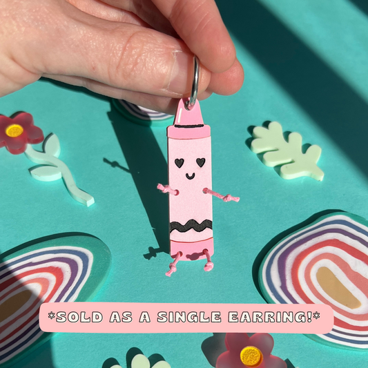 SINGLE pink crayon earring