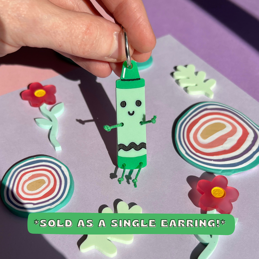 SINGLE green crayon earring