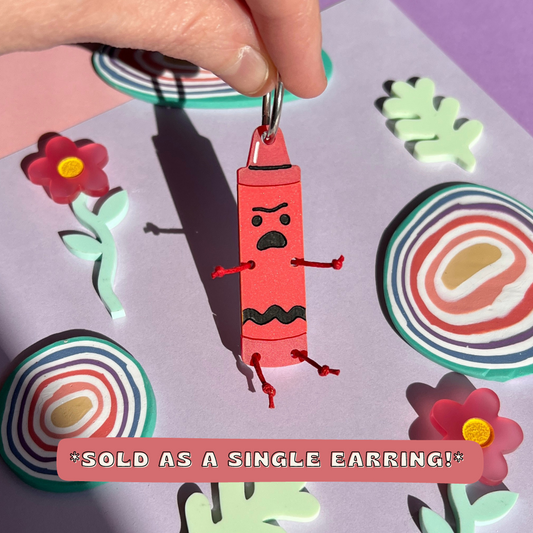 SINGLE red crayon earring