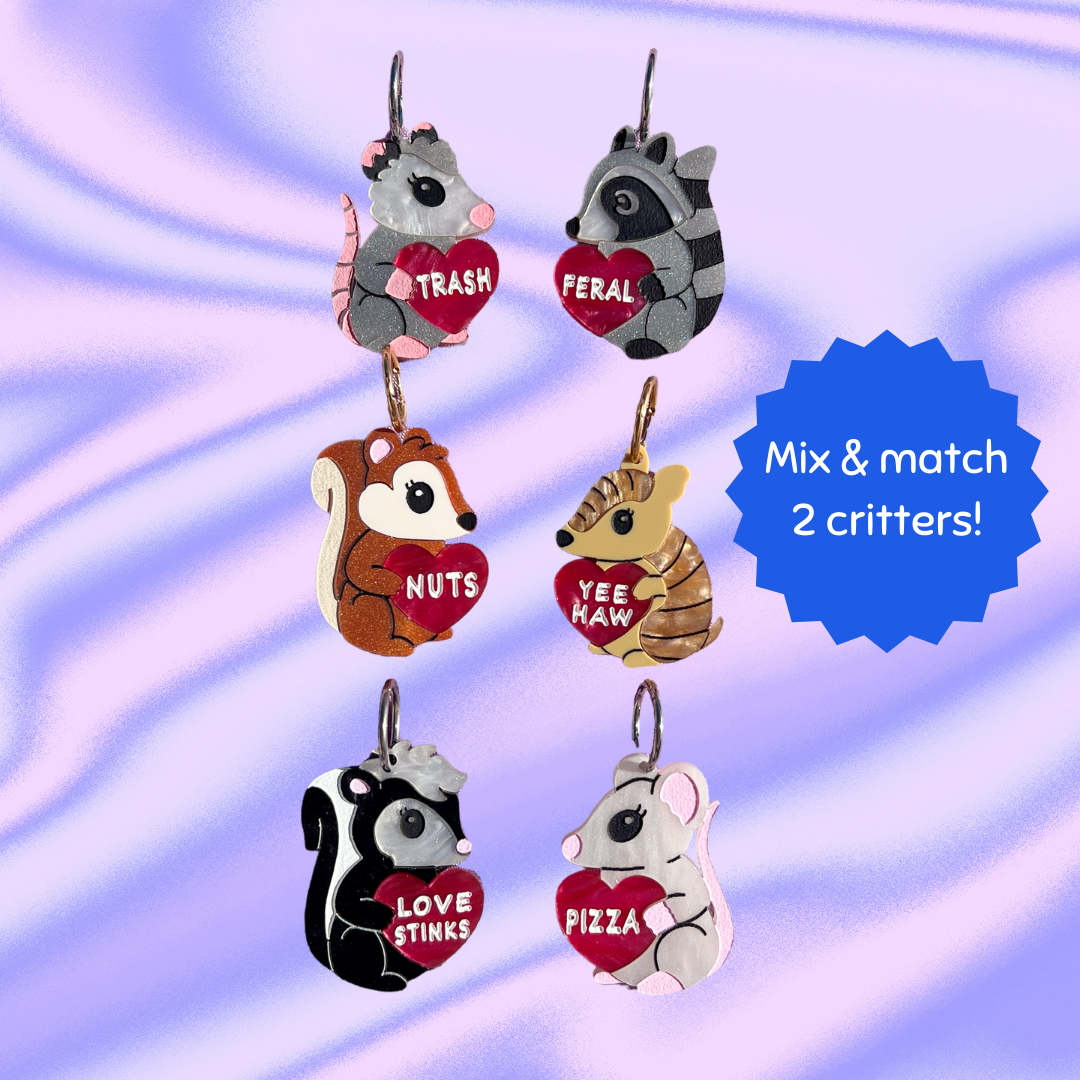 Mix & match pair of Valentine critter earrings