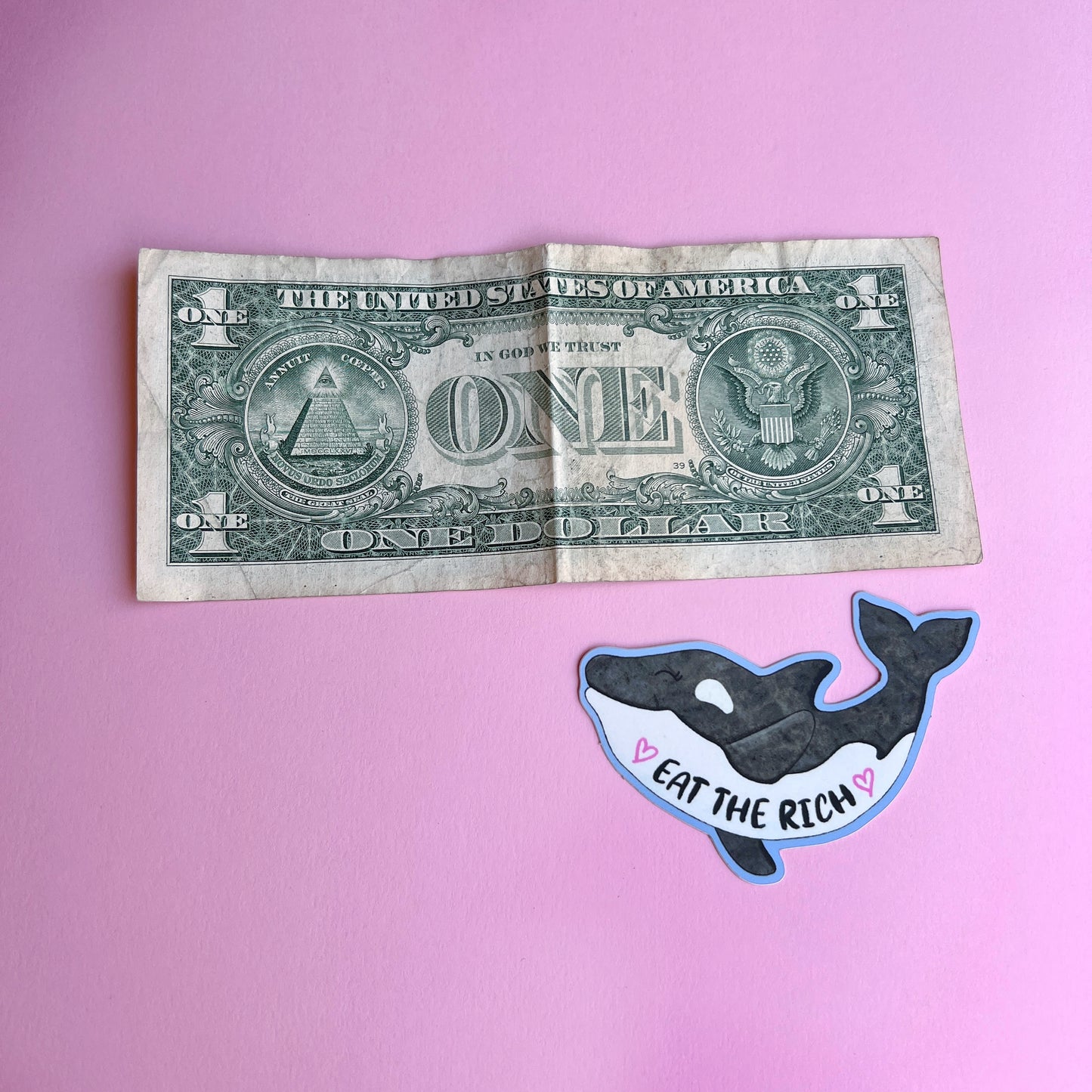 Smaller Gladis the orca "eat the rich" sticker