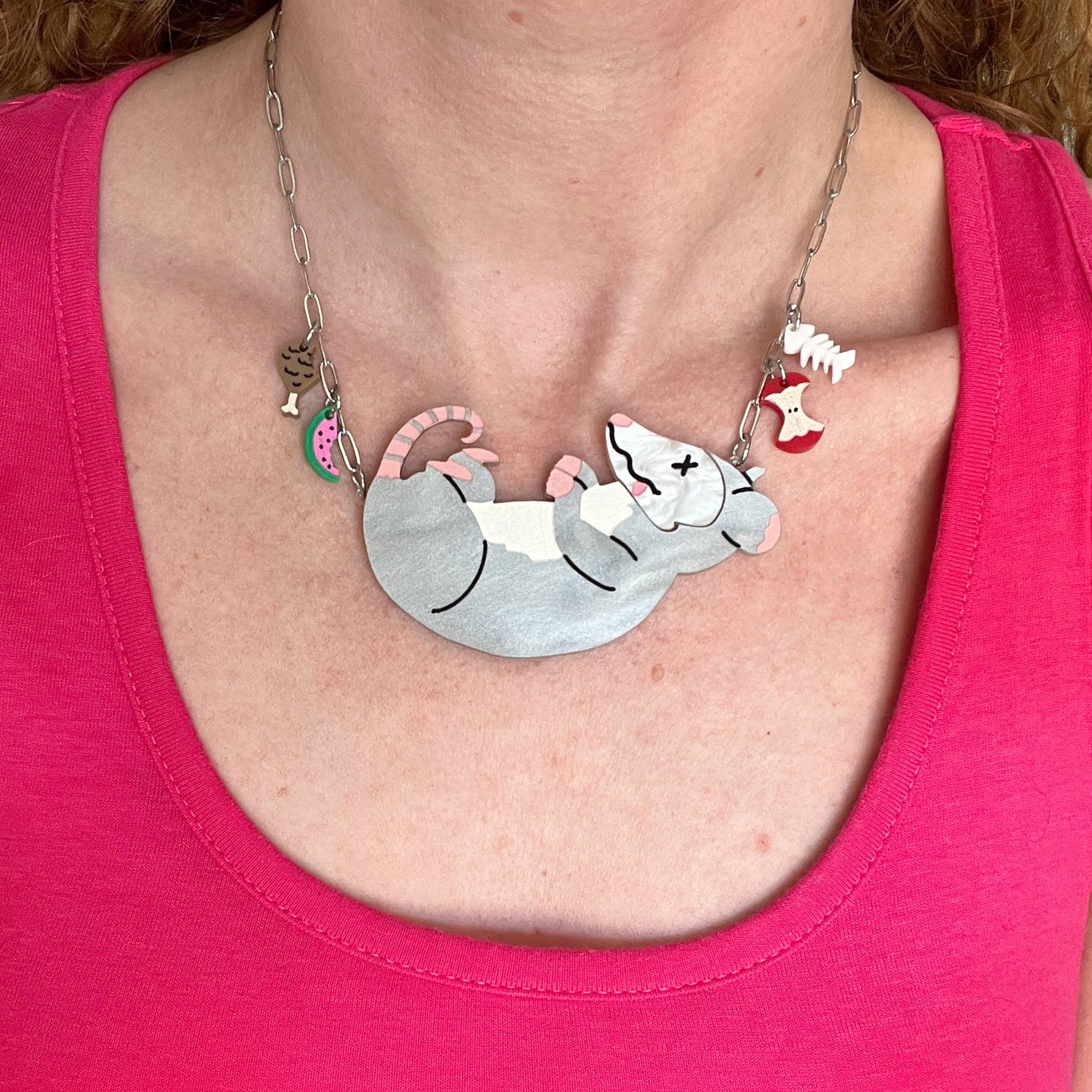 Playing dead opossum necklace