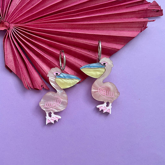 Pink pelican earrings