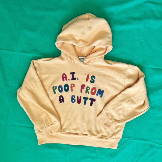 Yellow hoodie with multi-color letters