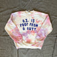 Tie-dye sweatshirt with blue letters