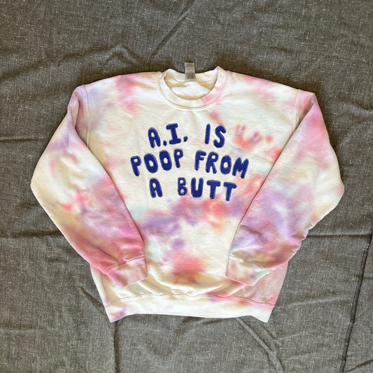 Tie-dye sweatshirt with blue letters