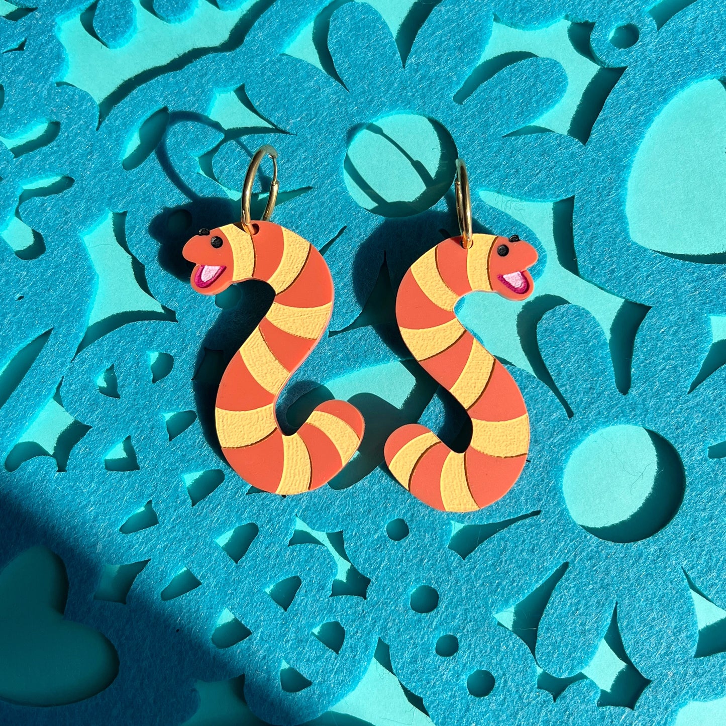 Stripey worm earrings