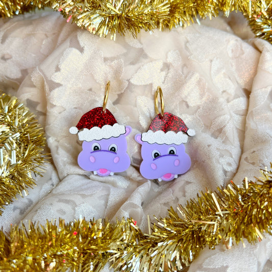 Festive hippo earrings