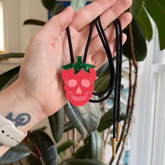 Strawberry skull bolo tie