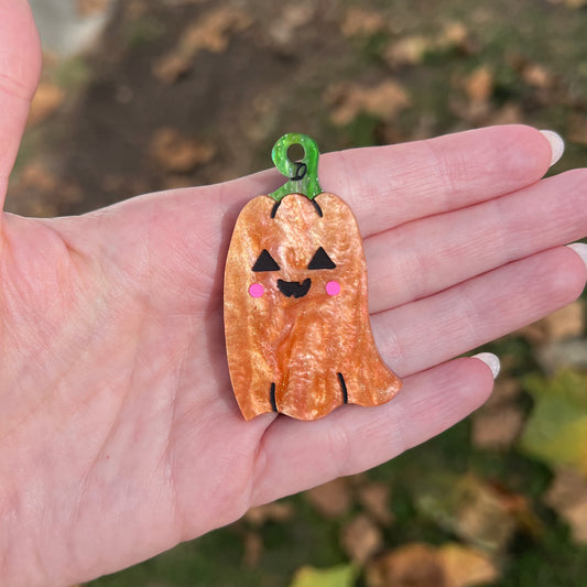 Pumpkin ghost brooch or magnet