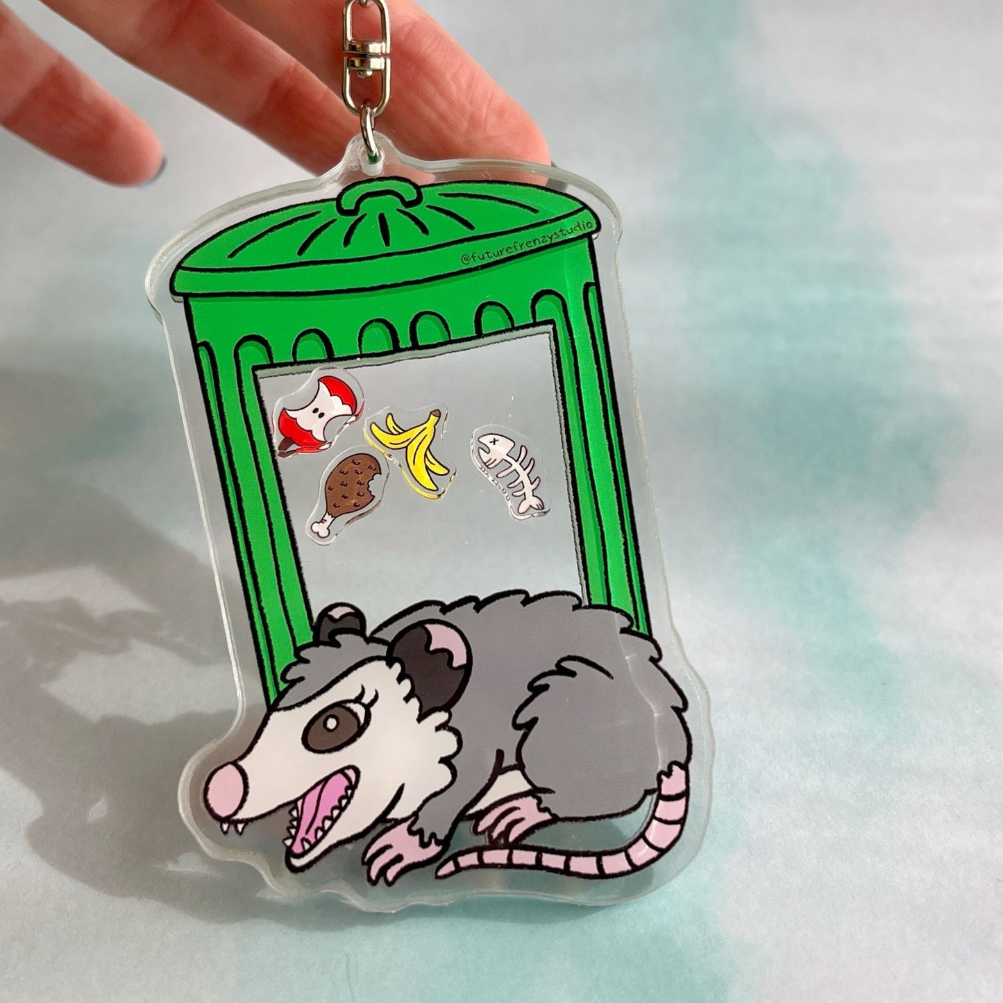 Opossum trash shaker keychain