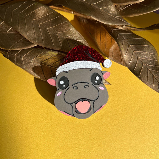 Xmas pygmy hippo brooch or magnet