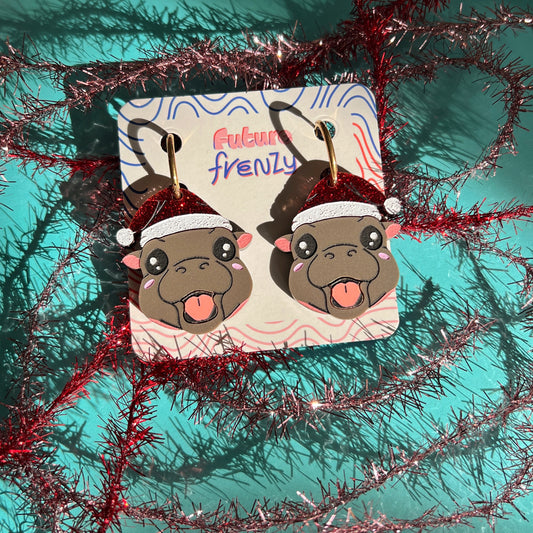 Xmas pygmy hippo earrings