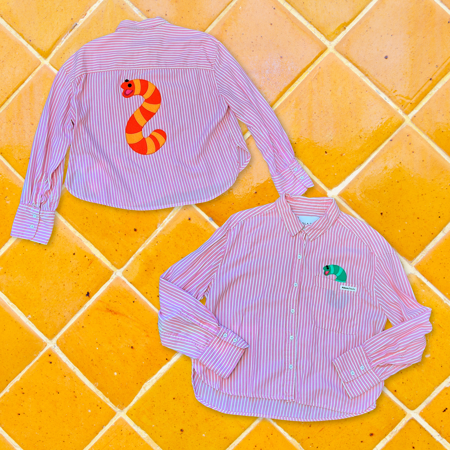 Slimey pink and white button up shirt