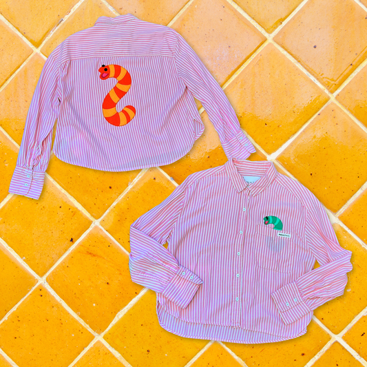 Slimey pink and white button up shirt