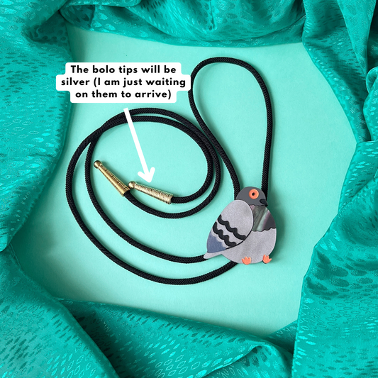 Chunky pigeon bolo tie