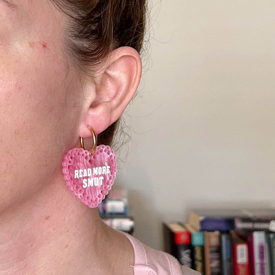 Pink smut heart earrings