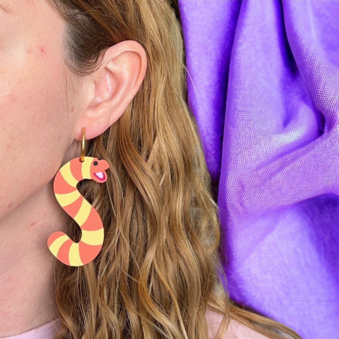 Stripey worm earrings