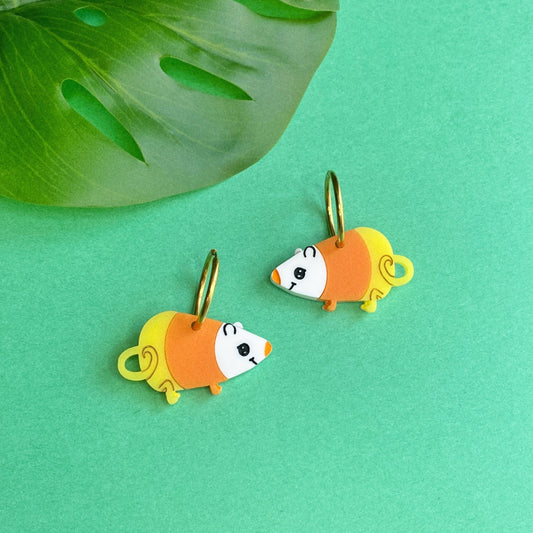 Candy corn rat earrings