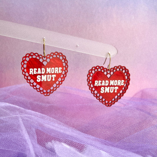 Red smut heart earrings