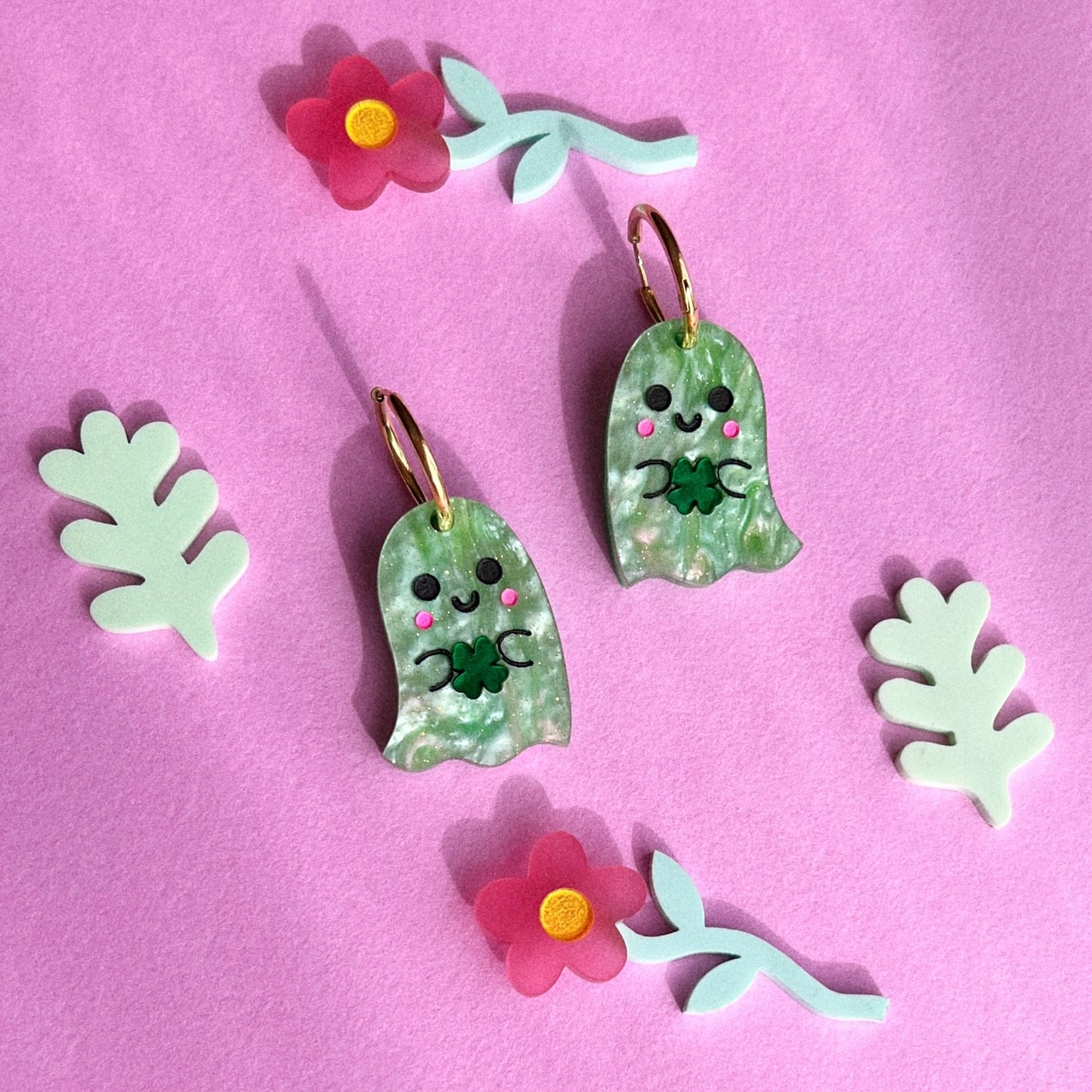 St Patty's Day ghost earrings